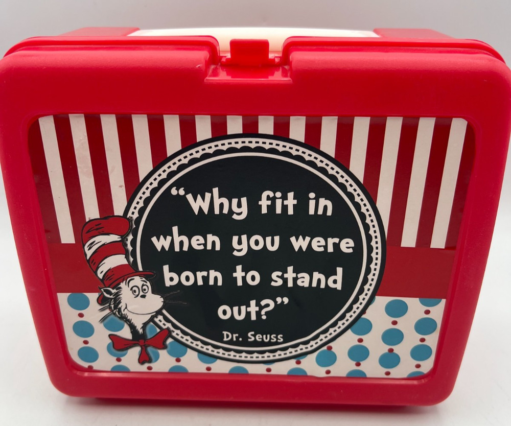 Thermos Dr Seuss Cat in the Hat Lunch Box Red Plastic Kids School Case Vintage
